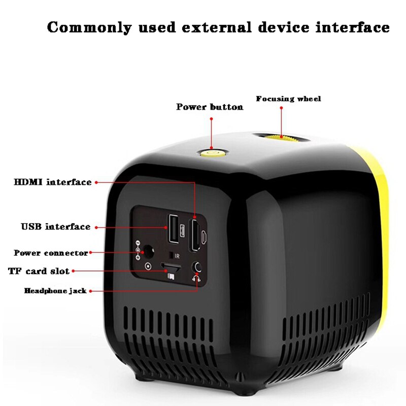 L1 Mini Projector for Office Home Hd Movie Projector 1080P Stereo Video Projector Mini Yellow Black Projector(US Plug)