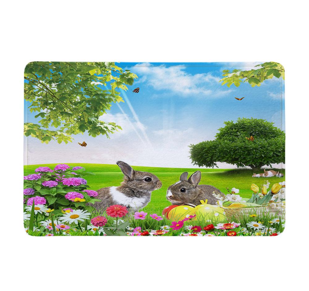 Paaseieren Bunny Douchegordijn Antislip Tapijten Waterdicht Polyester Bad Gordijn Lente Landschap Weide Bloem Badkamer Gordijnen: Only Mat / 40cmx60cm