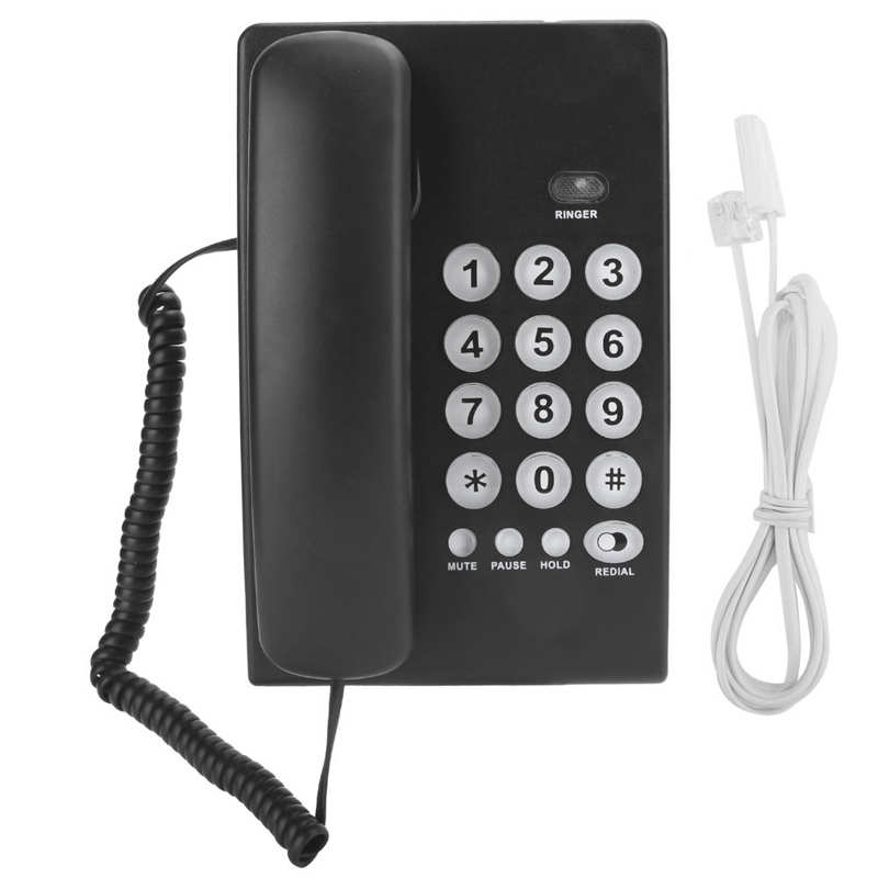 Mini teléfono fijo KX-T504, portátil, para negocios familiares, oficina, función de silencio, color negro ABS