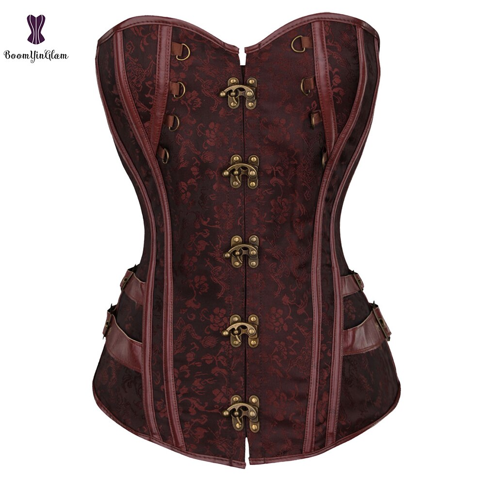 Steampunk Corset métal serrure Corsets femmes automne tenue grande taille 6XL Bustier désossé rétro vapeur Punk gothique Gorset surbuste Sexy: brown / 6XL