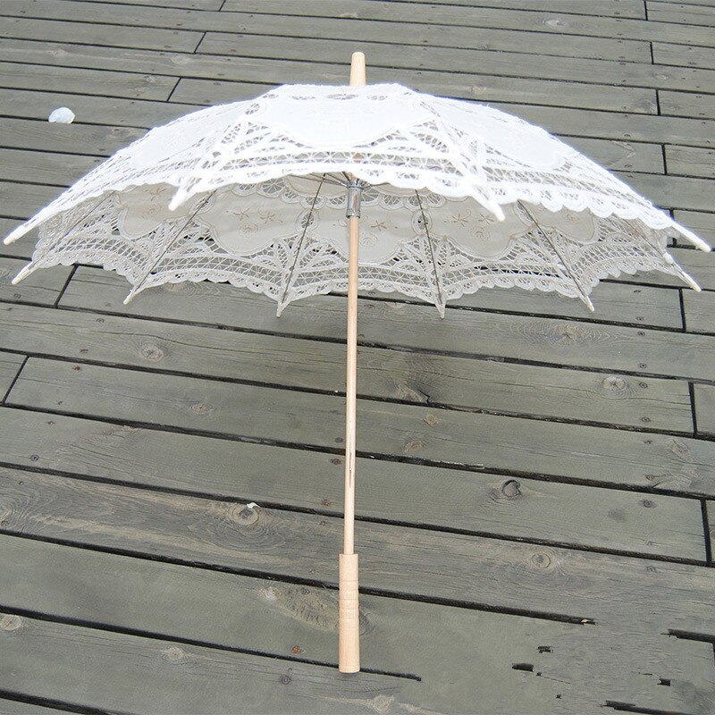 Parasol bomuldsbroderi brude paraply hvid elfenben battenburg blonder parasol paraply bryllup paraply dekorationer