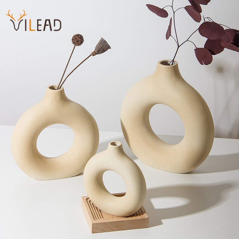 VILEAD Nordic Circular Hollow Ceramic Vase Donuts ... – Grandado