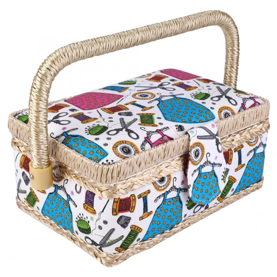 Household Fabric Craft Handmade Sewing Basket Thread Needle Storage Box Organizer Sewing Storage Basket Cotton Fabric Crafts