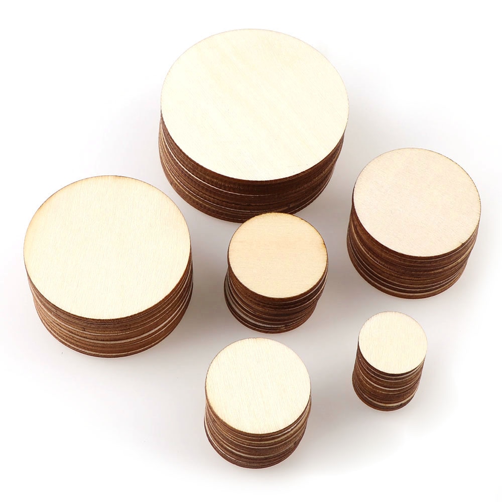 Discos de madera natural para manualidades, Base pulida para manualidades, bricolaje, decoración de pintura de de boda, 30-60mm, 10-50 piezas