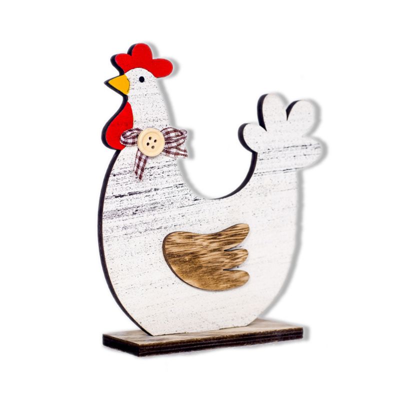 Wooden Rooster Hen Shape Chicken Easter Egg Crafts Decorative Ornament G32A