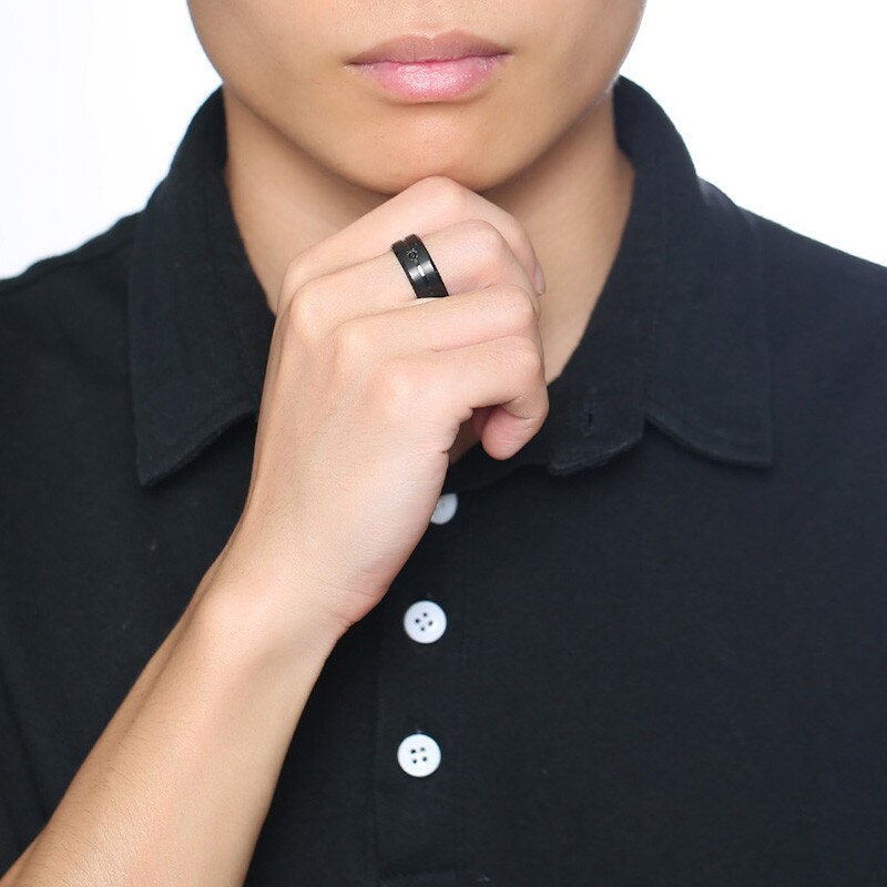 Kotik 8Mm Black Wedding Band Roestvrij Staal En Vierkante Bezel Cz Gegroefde Inlay Mannen Ring Comfort Fit Afgeschuinde Mannelijke sieraden