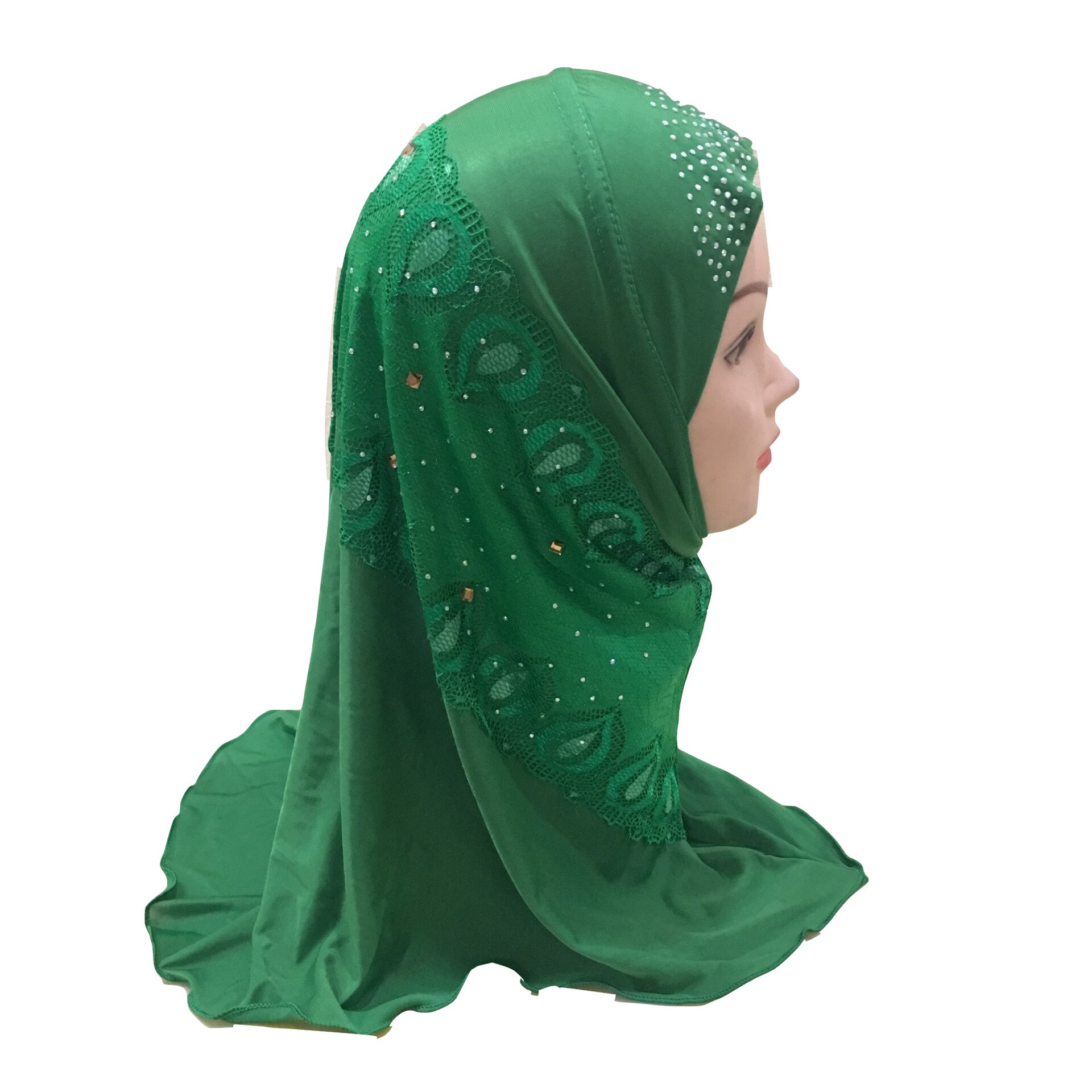 DIANRUO Girls Kids Muslim Hijab Islamic Arab Prayer Printed Scarf Cap Shawls Amira Headwear Leopard Patchwork Headscarf N402: Green