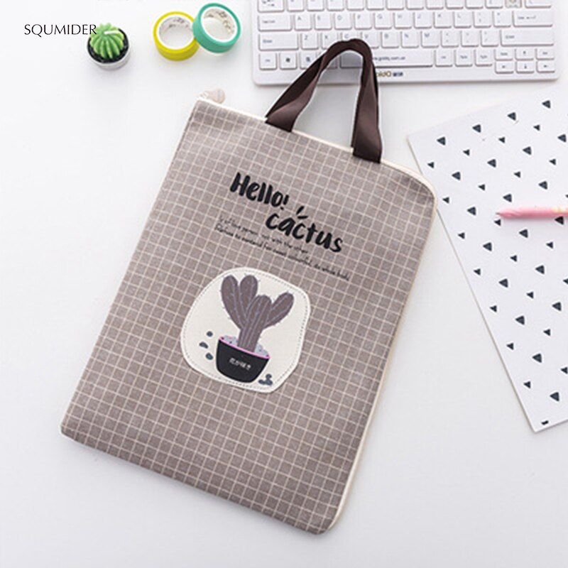 Hand File Bag Canvas Simple Style Zipper Pencil Bags Girls Handbag Students Stationery Holder File Bag Data Bag