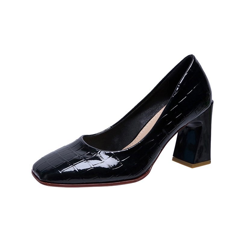 Pumps kleurrijke vierkante hakken vierkante neus pumps volwassen damesschoenen  v391: Zwart / 34