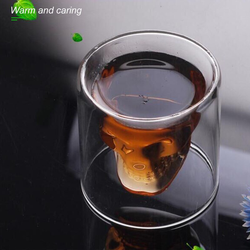 Double Layer Transparent Skull Head Coffee Mug Crystal Glass Cup For Home Bar Club Whiskey Wine Vodka And Beer Thick Wine Glass