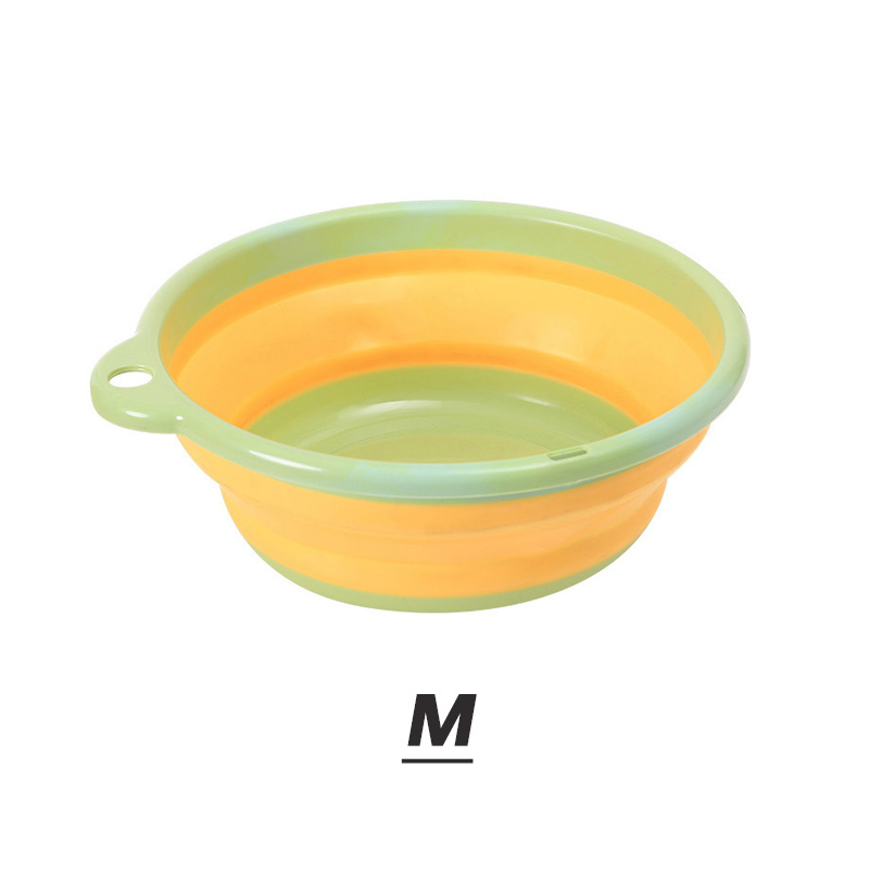 Foldable Washbasin Portable Plastic Basin For Outdoor Travel Multi-functional Vegetable Washing Basin Laundry Tub For Bathroom: Yellow green-M