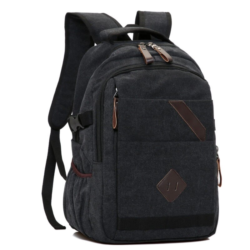 Chuwanglin afslappet lærred mandlige rygsække 15 tommer laptop rygsæk preppy stil skoletasker stor kapacitet rejsetaske  a7371: Sort