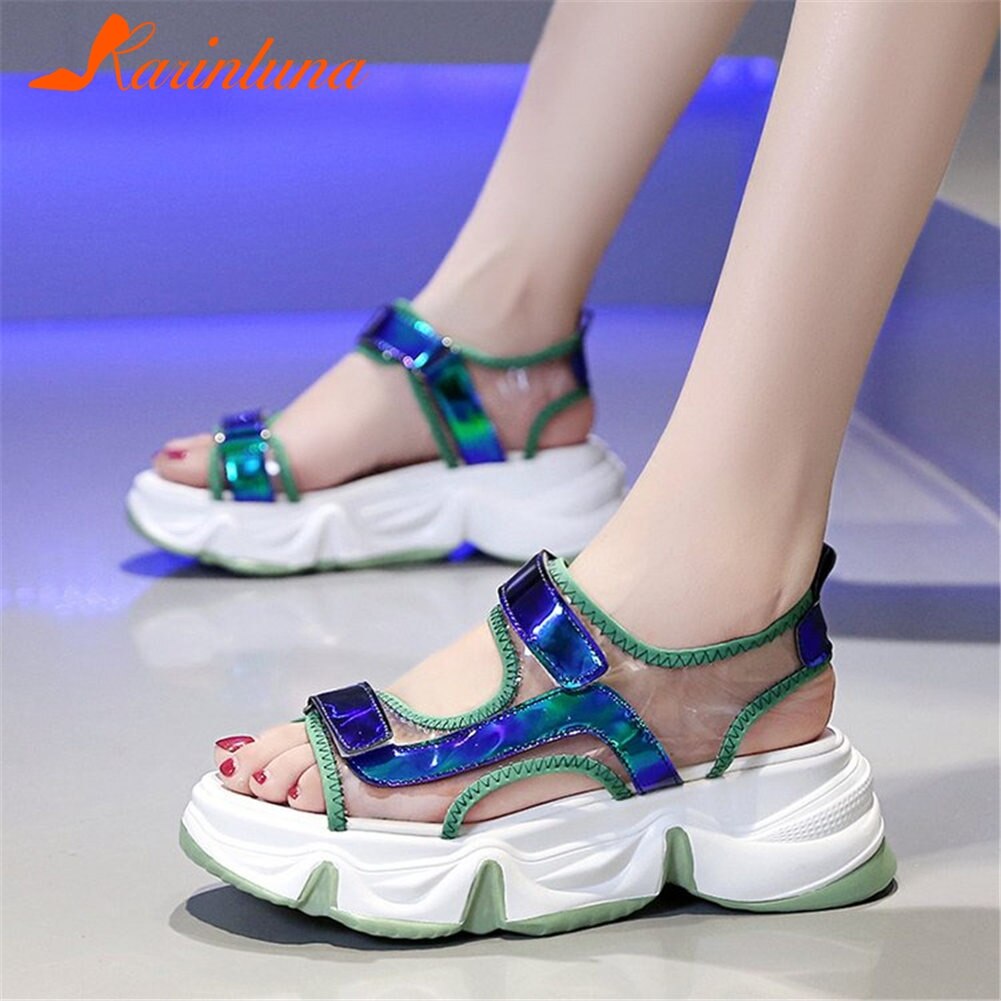 Lapolaka Grote Maat 43 Klittenband Zomer Sandalen Vrouw Schoenen Platform Comfortabele Schoenen Vrouwen Sandalen: green / 4