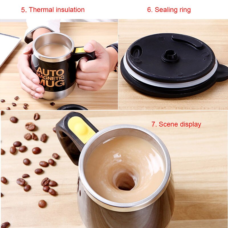 Coffee Mug Stainless Steel Magnetic Coffee Cup Self Stirring Automatic Milk Mixing Mugs Electric Lazy Shaker 2pcs 1 Spoon