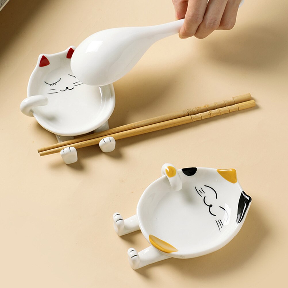 Cute Cartoon Ceramic Pot Lid Holder Kitchen Cutting Board Pan Cover Spatula Chopsticks Utensil Holder Spoon Rest Accessories