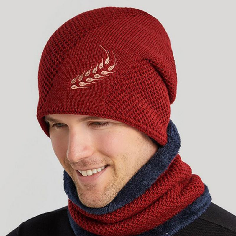 Gorro de punto para hombre de Otoño Invierno, conjunto de bufanda, gorro más cálido, grueso, térmico, mullido, cálido gorro de senderismo, gorros, gorro