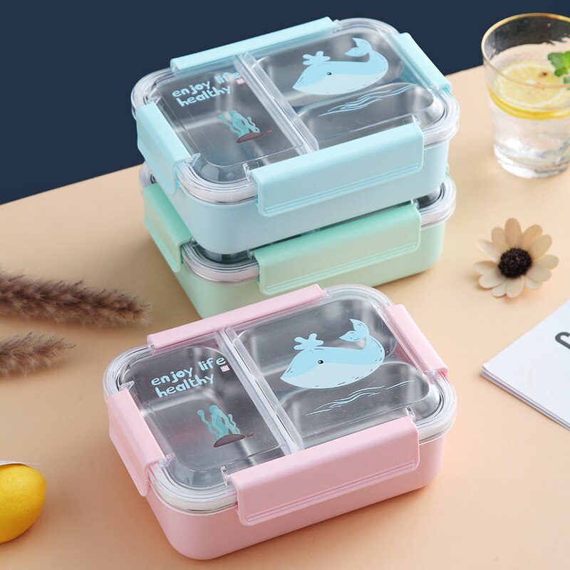 800ml Cartoon Stainless Steel 304 Lunch Box Leak-Proof Kids Children Bento Box Student School Microwave Food Container