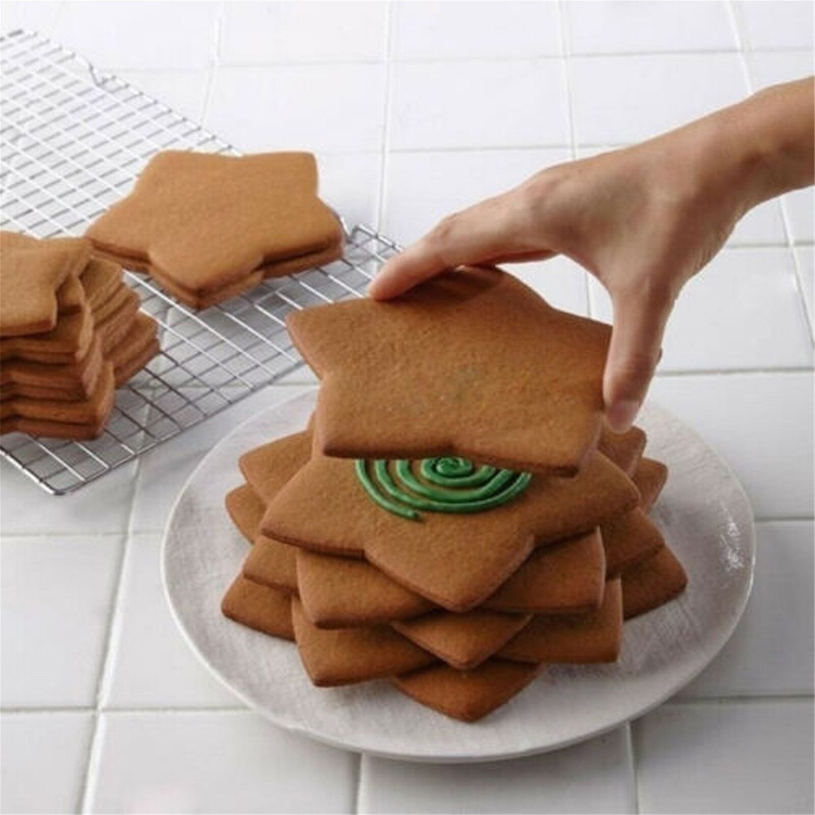 6Pc Sets Kerstboom Cookie Cutter Mold Stars Vorm Fondant Cake Biscuit Cutter Mallen 3D Taart Decoreren Gereedschappen Bakken mallen