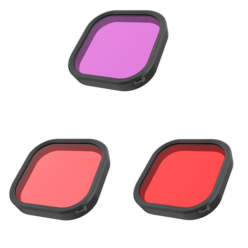 3 stk vanntette etui linsefiltre til gopro helt 9 svart rød lilla rosa herdet glass linsedeksel til gopro helt 9 svart kamera: misligholde tittel