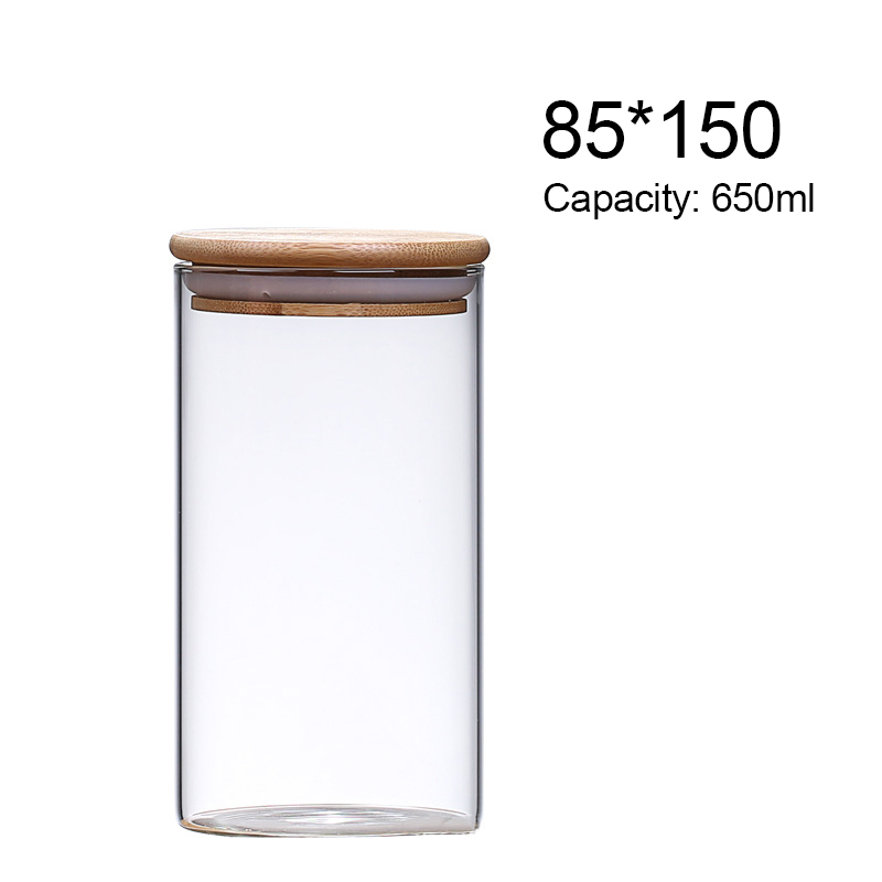 Bocaux pour céréales en vrac, stockage dans la cuisine, bouteille en verre scellé, récipient alimentaire, couvercle en bois, grains de café, épices, sucre, organisateur: 8.5x15cm 700ml