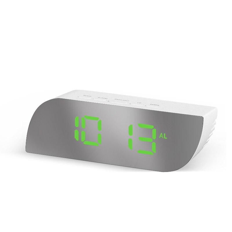 Digital Mirror Clock LED Night Lights Temperature Snooze Function Alarm Clocks USB Table Desk Clock Home Decor Battery Use: white-green