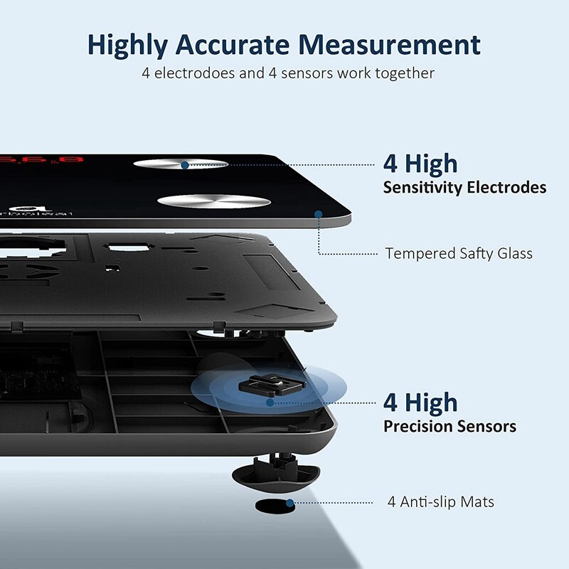 Smart Body Scale Digital Scales For Body Weight Bluetooth LED Screen Composition Analyzer With Smartphone App