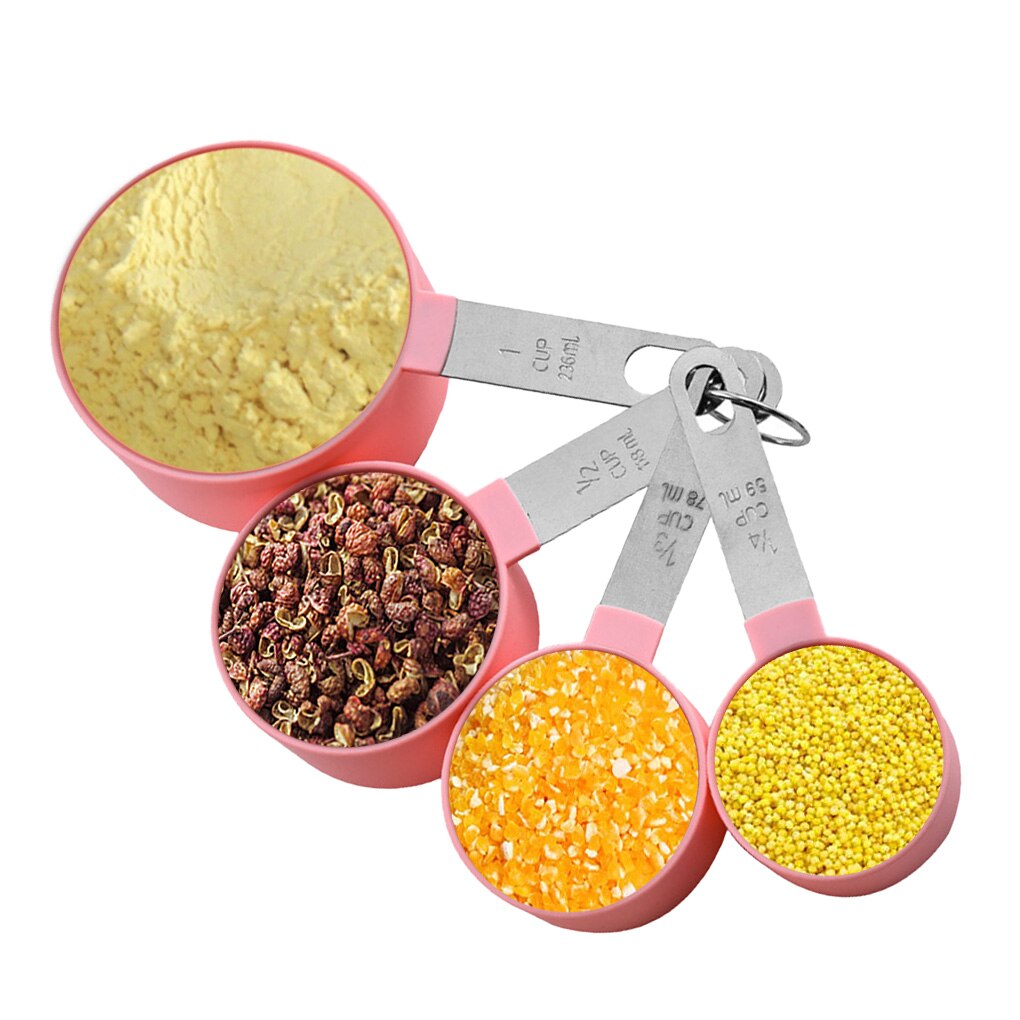 Portable 8PCS/Set Measuring Cup Spoon Set Stainless Steel Handle Plastic Measuring Cup Cooking Baking Tool