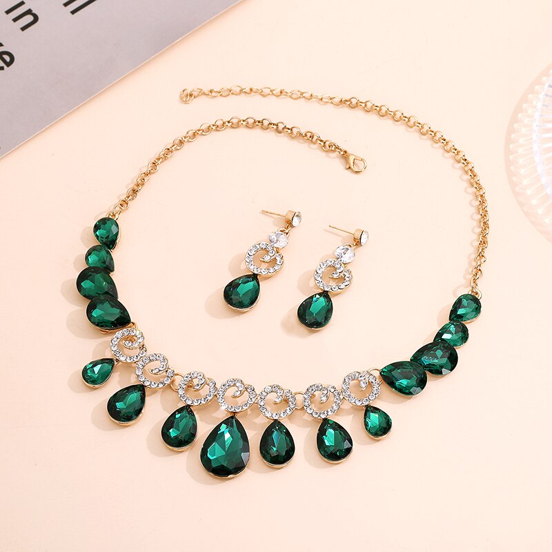 FARLENA biżuteria elegancka kropla wody kształt kryształki górskie naszyjnik kolczyki zestaw biżuterii ślubnej na ślub bal