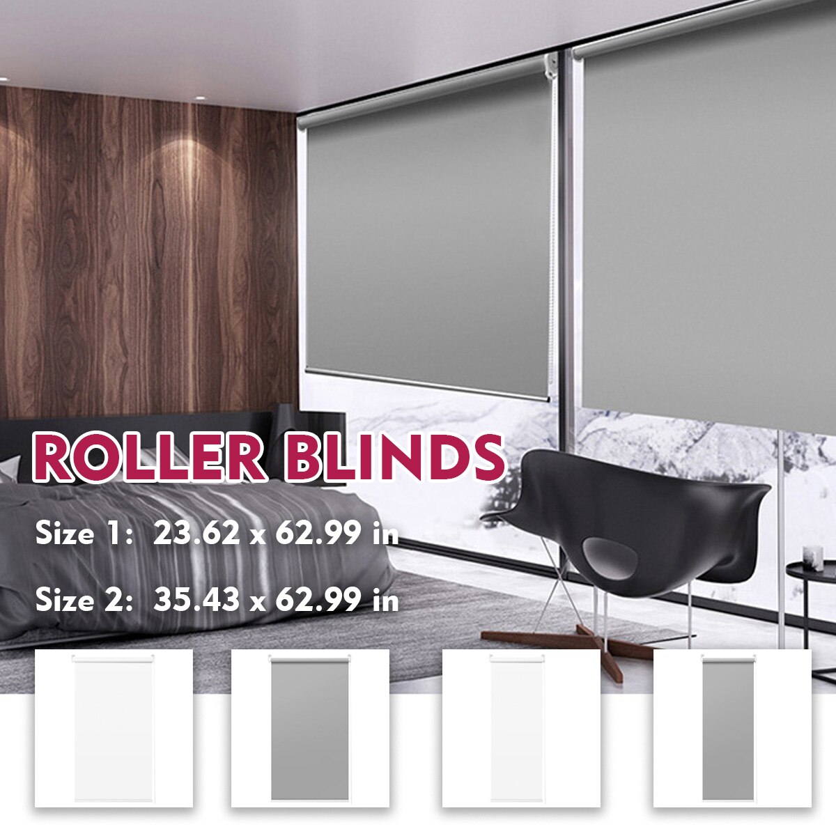 Blackout Window Roller Full Shades Blind Office Home Privacy Curtain Blackout Roller Shade Manual Pull Beads Curtains Grey/White