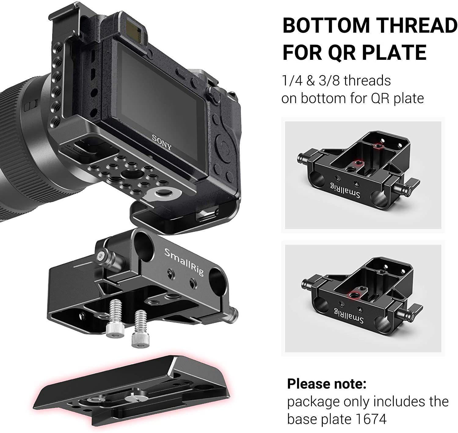 SmallRig Baseplate With Dual 15mm Rod Clamp For Sony FS7/Sony A7 series/Canon C100/C300/C500 - 1674