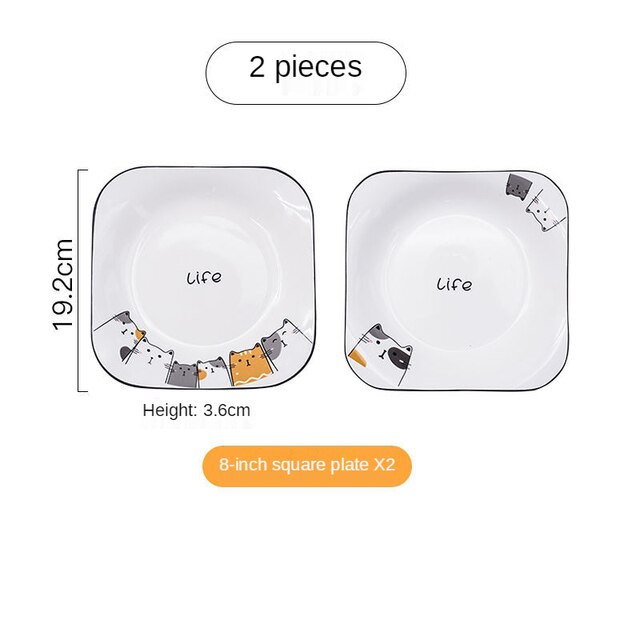 Cute Ceramic Plate Household Plate Cat Tableware Cartoon Plates Breakfast Tray Cake Plate on Plate Utensils KEDICAT: Cat plate set f