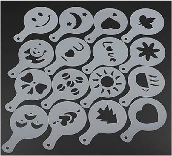 Molde para café capuchino, plantilla para decorar café, espray de espuma, molde para pastel, azúcar en polvo, Chocolate, cacao, montaje de impresión de café: 16PCS