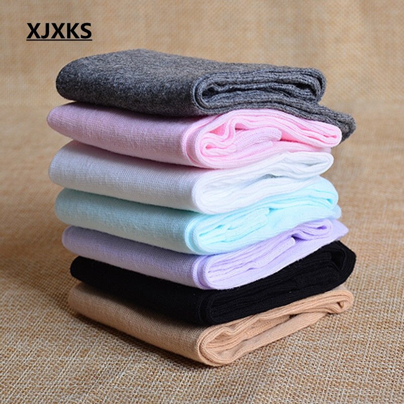 Xjxks lot de 6 paires de chaussettes en coton respirantes pour femmes, couleur unie, style coréen, douces et d'automne