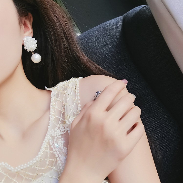 Joyería de de elegantes pendientes de perlas tejidas a mano pendientes de gota de perlas grandes blancas pendientes para y boda para mujer