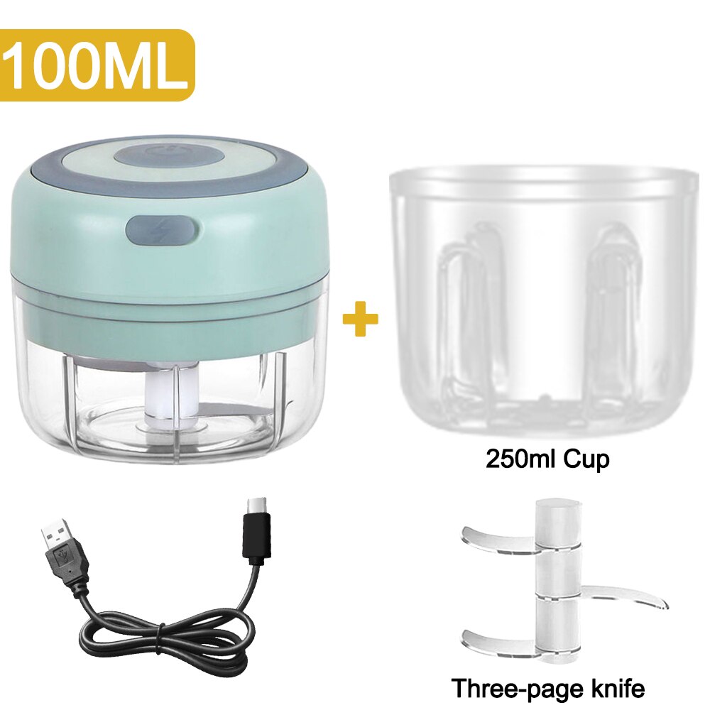 100/250Ml Mini Elektrische Knoflook Stamper Chopper Cutter Gember Stamper Machine Voor Keuken Voedsel Crusher Chili Groente Usb opladen: Set C Plus