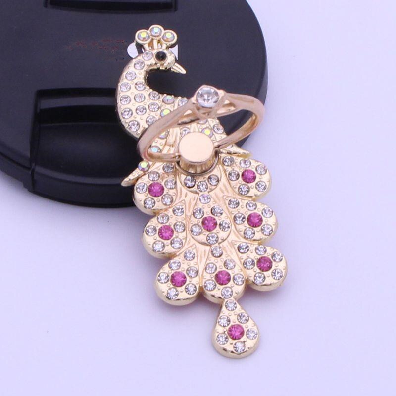 Luxurious 360 Degree Free Rotation Anti-fall Mobile Phone Ring Bracket Metal with Diamond Peacock Ring Buckle Bracket Stand