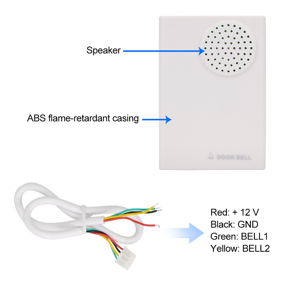 OBO Hands Wired Door Bell DC12V Door Ring for Access Control System Kit No Need Battery Dingdong Musical Chime ABS Plastic White