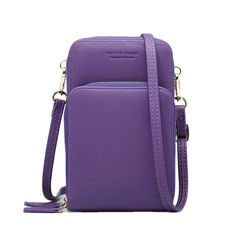 HEIßER 3 Schichten Große Kapazität Telefon Tasche Schulter Tasche Für Frauen Pu Leder Weibliche Kleine Umhängetaschen Damen Messenger Geldbörse: Purple