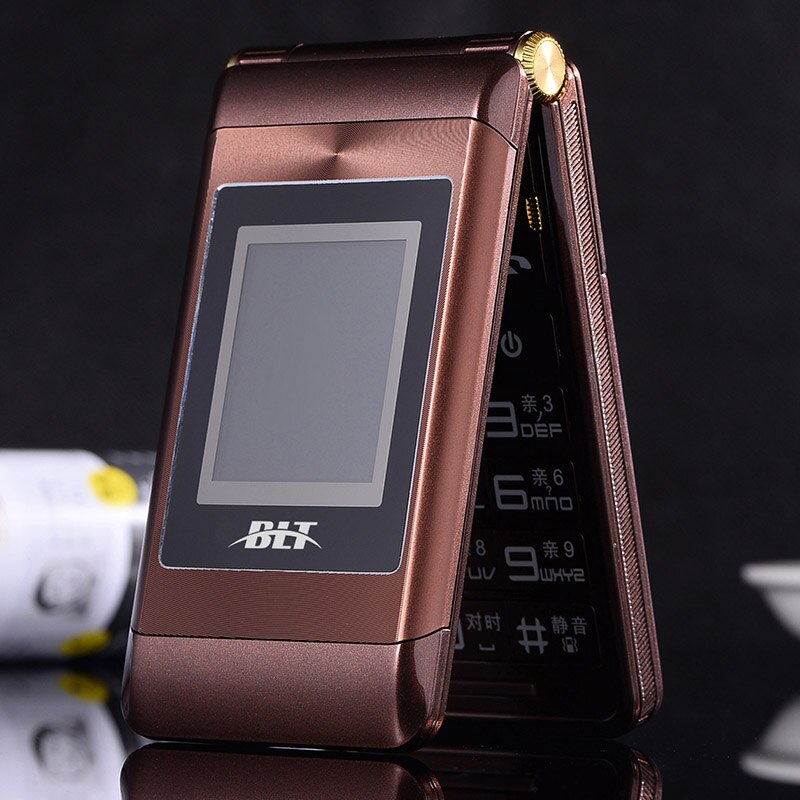 BLT Dual 2.8" Touch Screen Long Standby Big Russian Key Loud Sound Senior Flip Cell Mobile Phone For Old People P022: English key / Coffee color