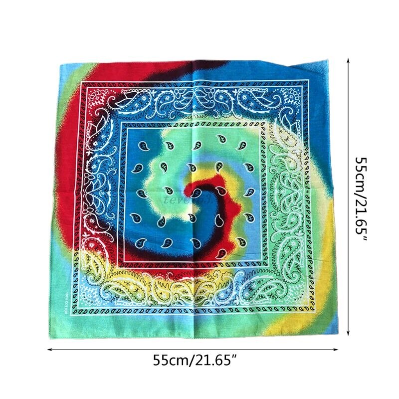 Multicolor Cotton Tie Dye Bandana Head Wraps Rainbow Swirl Paisley Floral Print Square Scarf Women Men Neck Wrist Band