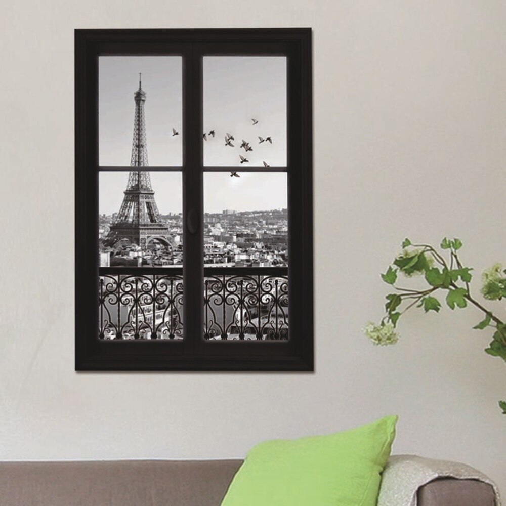 3D Wall Sticker Wall Decals 3D Window Eiffel Tower Paris City Removable Wall Stickers Art Decor Vinyl Decals Kids Room Mural