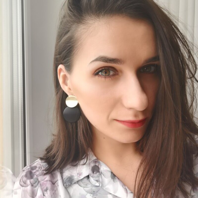 Korean Geometric Statement Hanging Earrings for Women Gold Round Circle Earring Punk Metal Earring Ear Jewelry