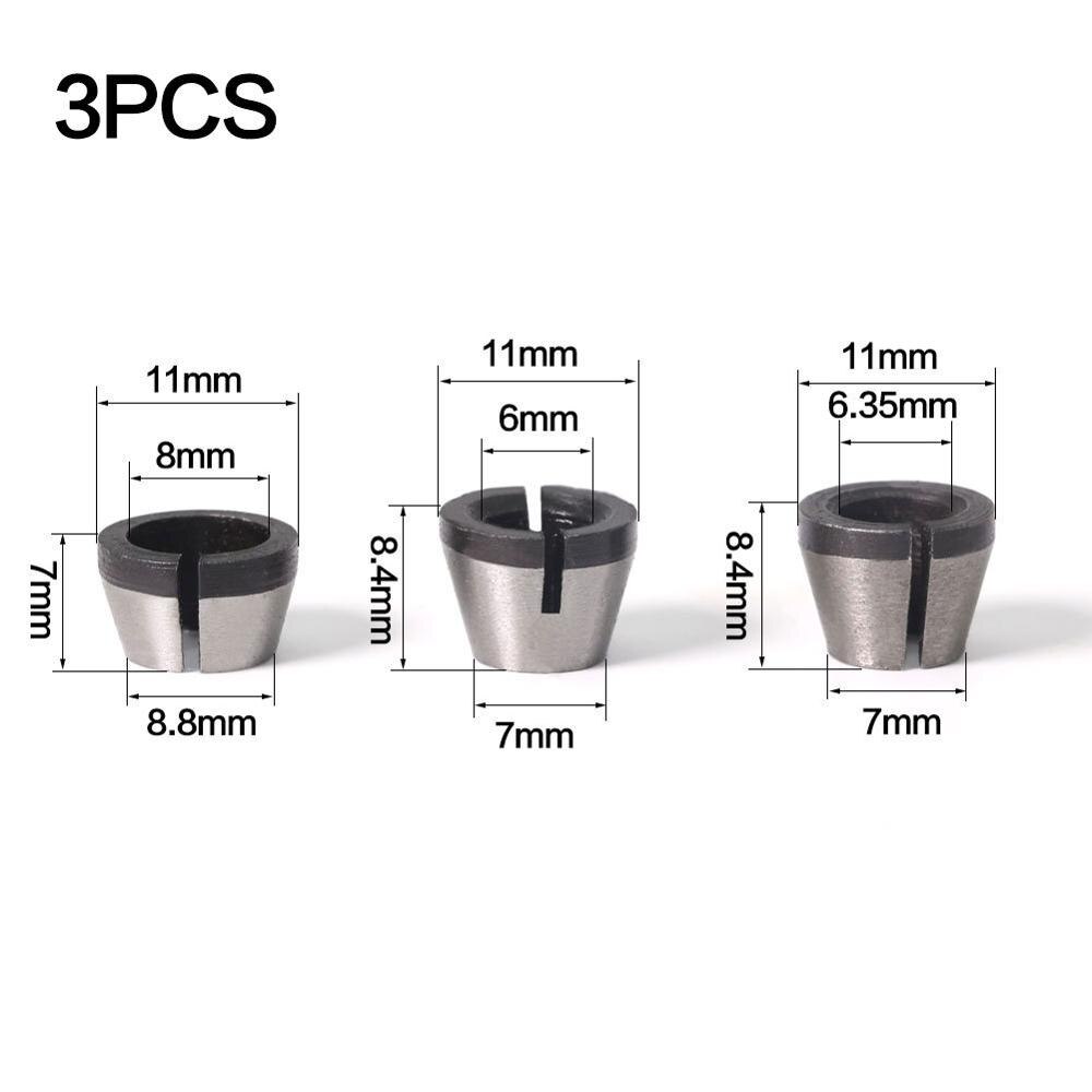 1pc 6mm 6.35mm 8mm Collets Trimr Chuck Accessory Conversion Sleeve Collet Engraving Trimming Machine Milling Cutter Tools: 3pcs