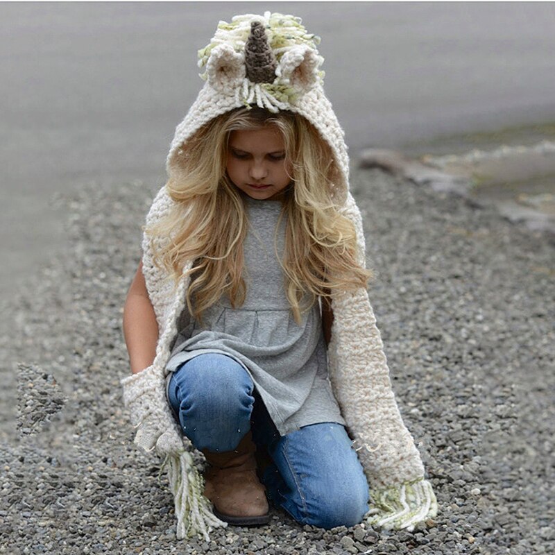 Håndlavet enhjørning tørklæde 3-10 år piger kid vinter hat wrap unicorn caps søde efterår varme uld strikkede tørklæder