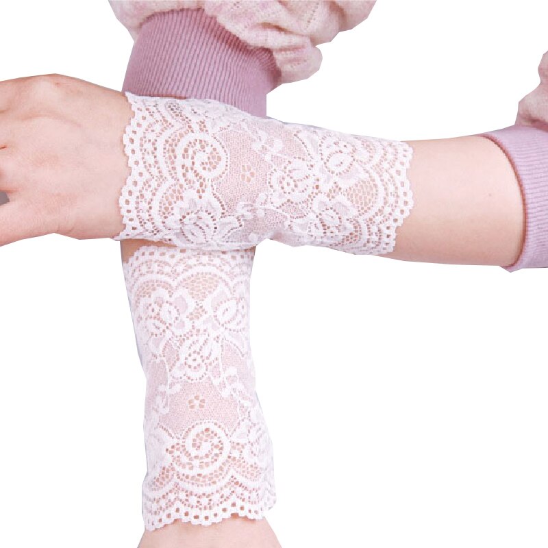 18Cm Frauen Spitze Handschuhe Schwarz Weiß nackt Figerless Kurze Fahr Handschuhe Damen Halb Finger Fischnetz Sonnencreme Party Arm Hülse: Weiß