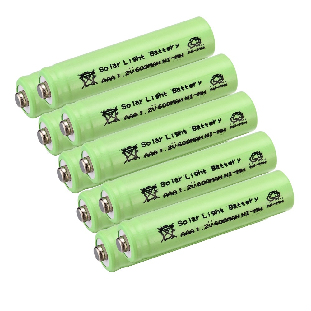 Lot de 10 batteries Ni-MH rechargeables AAA 1.2V 600mAh, couleur verte, pour éclairage solaire, aux états-unis