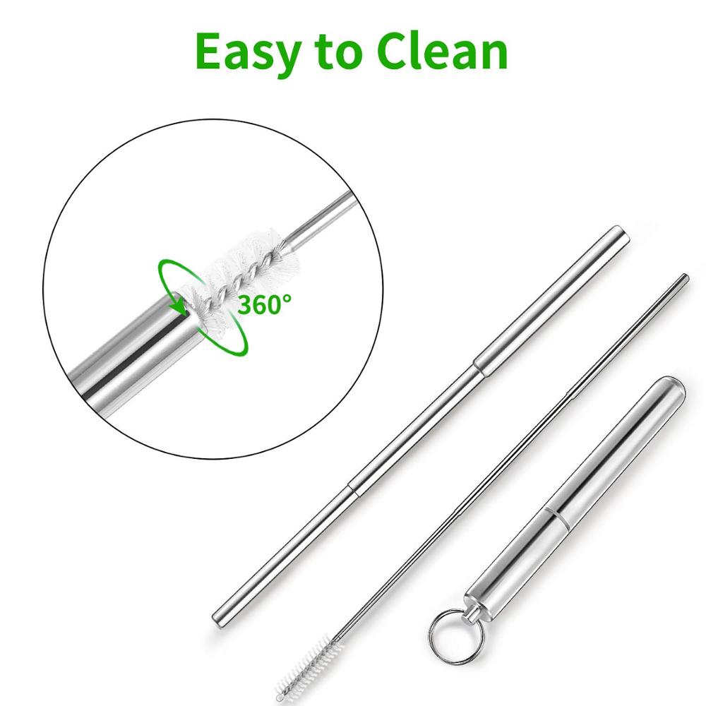 Reusable Stainless Steel Straws with Aluminum Keychain Case Cleaning Brush Collapsible Telescopic Portable Drinking Straws