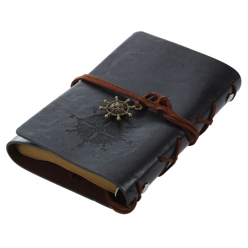 Retro Vintage Leather Bound Blank Pages Journal Diary Notepad Notebook (Black) S: Default Title