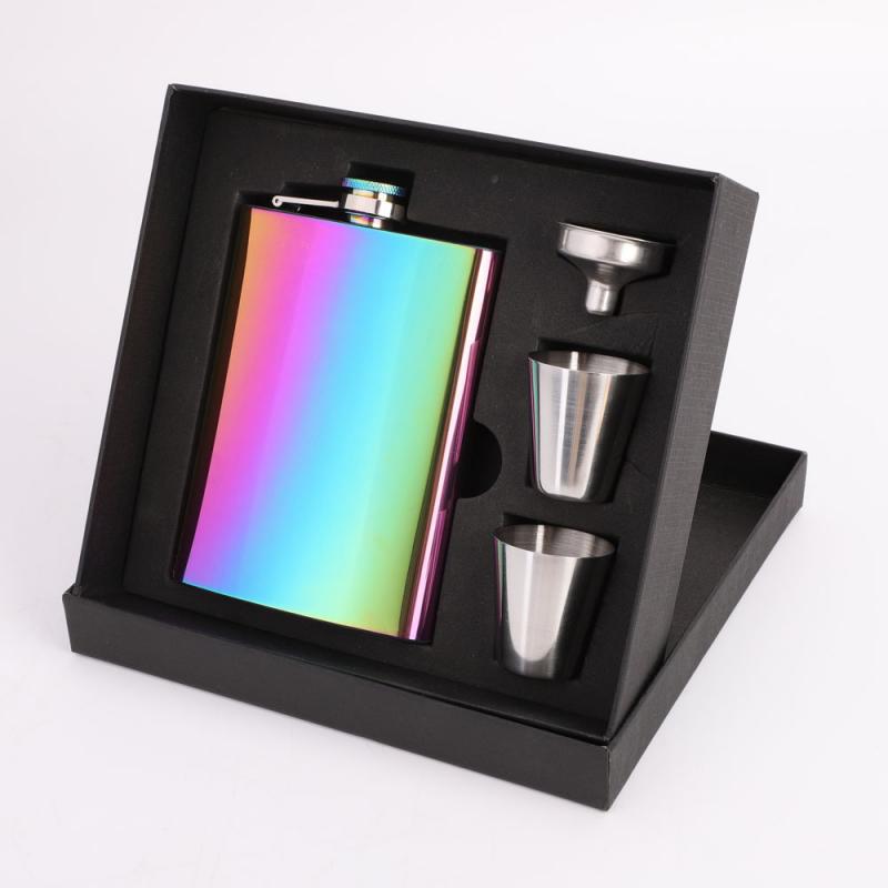 8oz Colorful Stainless Steel Hip Flask Set Whiskey Wine Bottle Retro Alcohol Pocket Flagon Face Alcohol Vodka Hip Flask