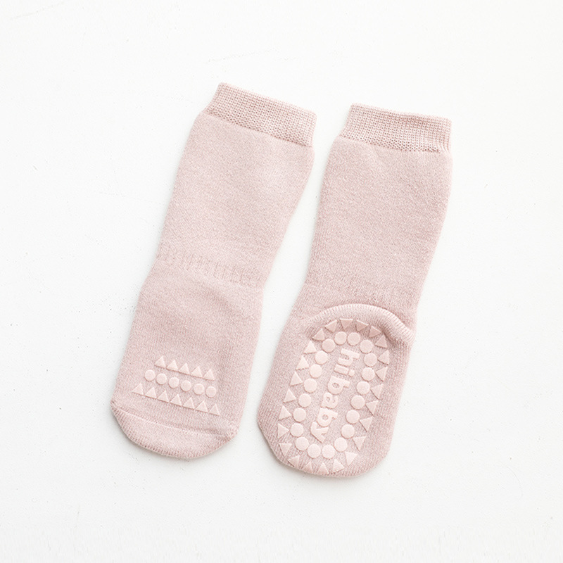 Calcetines gruesos de goma antideslizantes para bebé, niño y niña, calcetines hasta la rodilla, zapatos cálidos para el hogar, Otoño e Invierno: Rosa / 1-3 years old